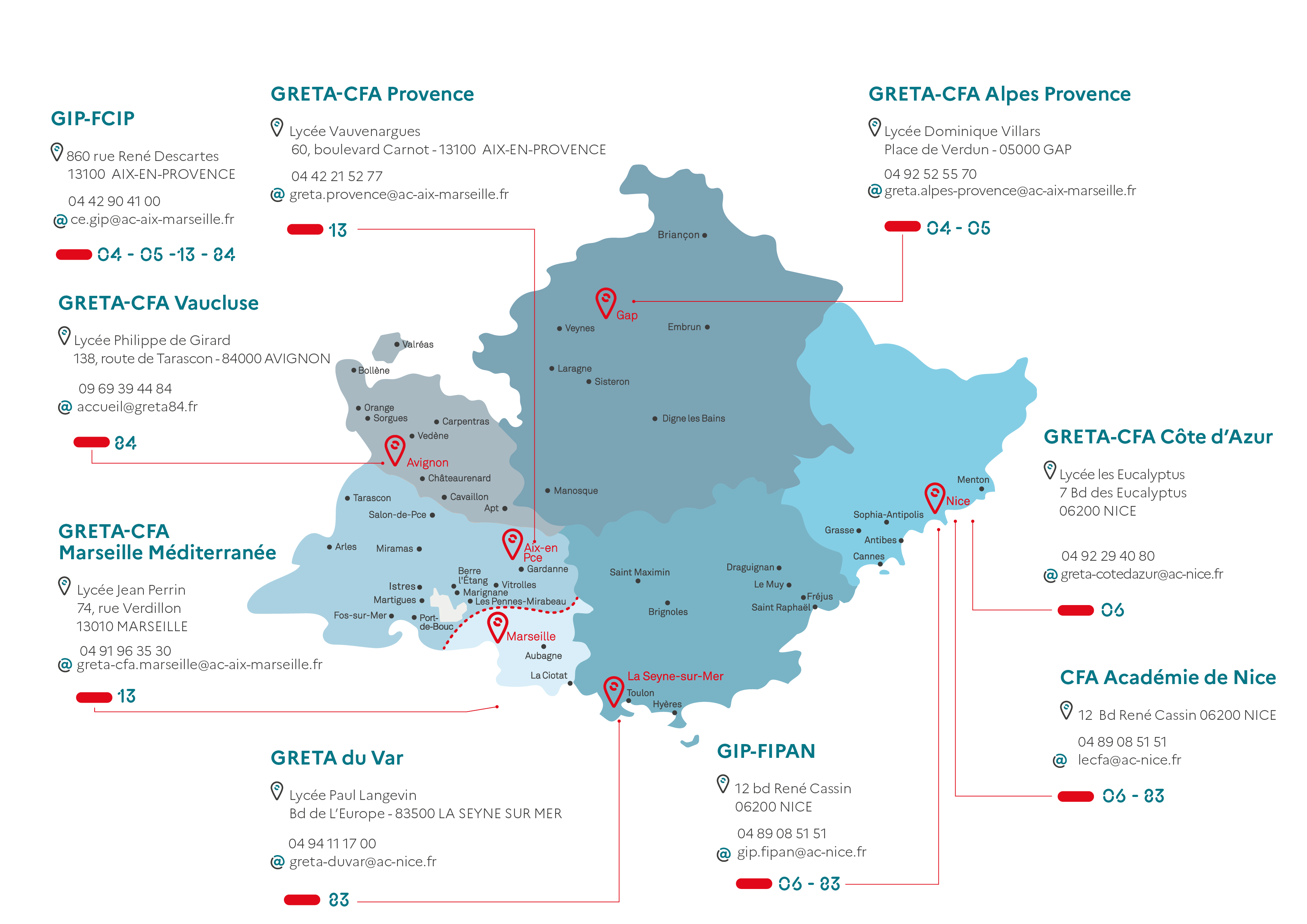 Carte des GRETA CFA région PACA